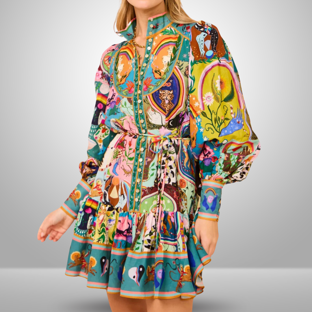 Lavinia™ | Miniabito casual con stampa graffiti Evergreen