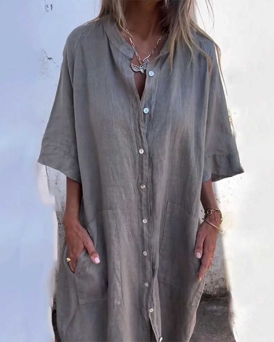 Lucetta™ | Camicia Abito Estivo in Cotone-Lino – Libertà e Stile in Ogni Passo