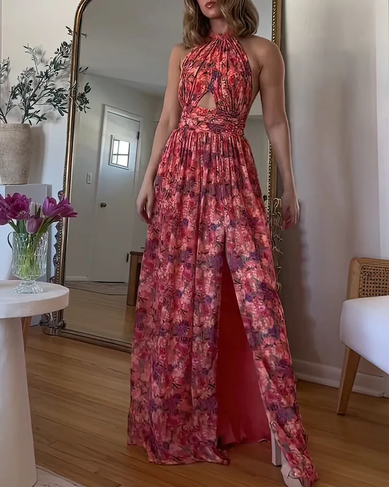Fabiola™ | Abito Lungo Floreale con Schiena Scoperta – Eleganza Estiva Senza Sforzo