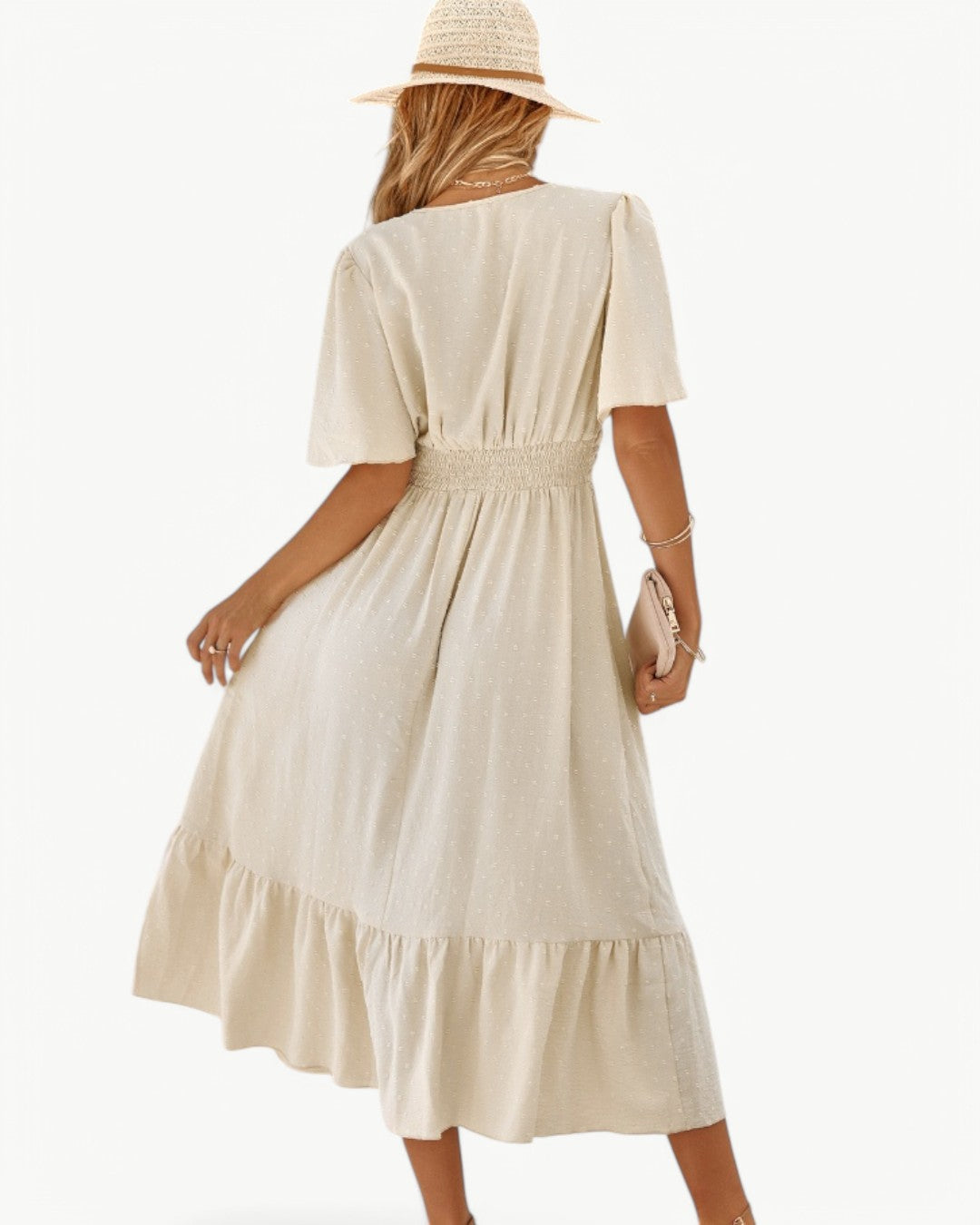 Renata™ | Abito a V con Maniche Corte – Leggero e Elegante