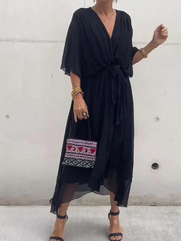 Giulia | Abito in mussola di seta con scollo a V